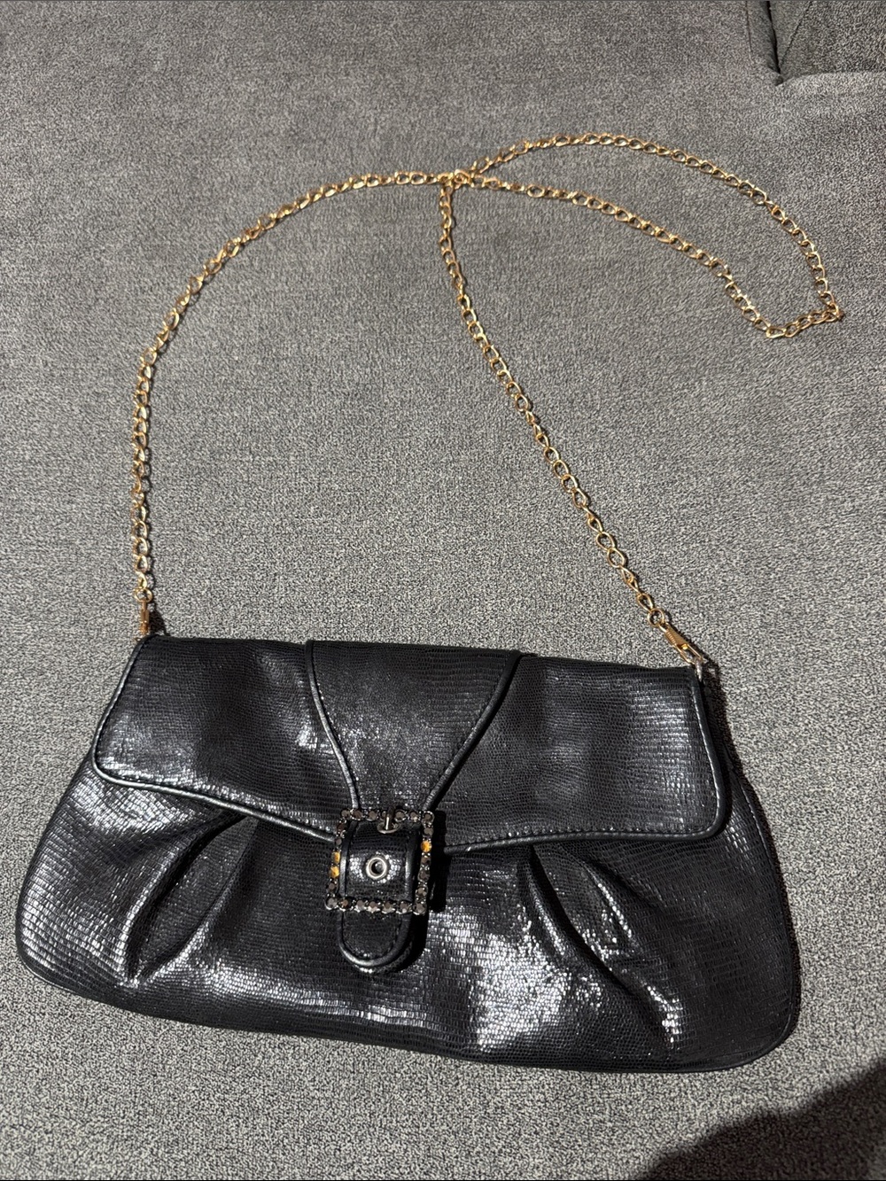 Vintage Isabella Fiore Black Chain-Strap Shoulder Clutch Bag (Hot Pink Inside)